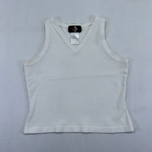 No Boundaries White Tank Top Women's Medium Textured V Neck Sleeveless Y2k